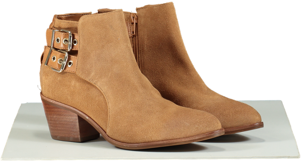 Dune London Pinna Tan Suede Buckle Detail Ankle Boots UK 4