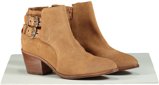 Dune London Pinna Tan Suede Buckle Detail Ankle Boots UK 4