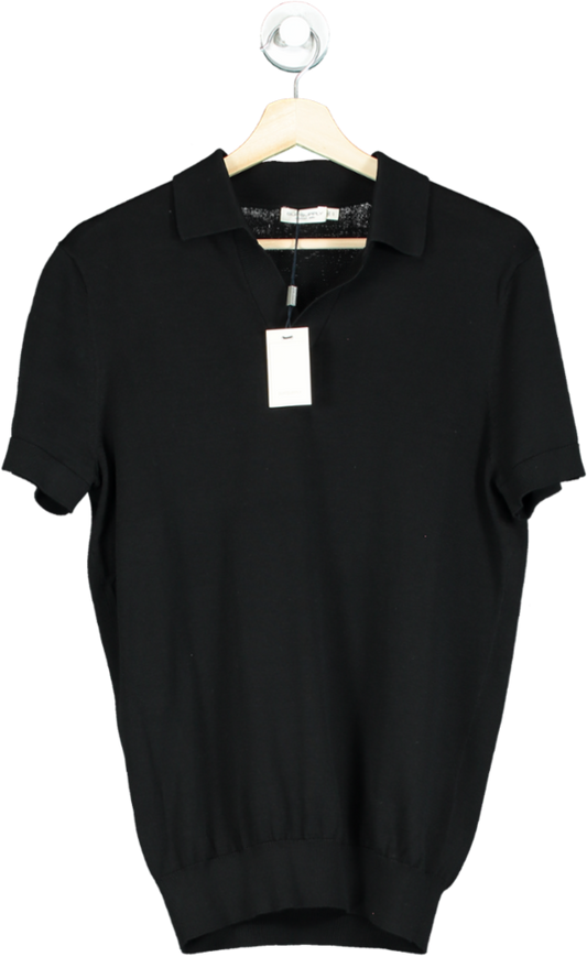 SuitSupply Black Californian Cotton & Mulberry Silk Buttonless Knit Polo Top UK M