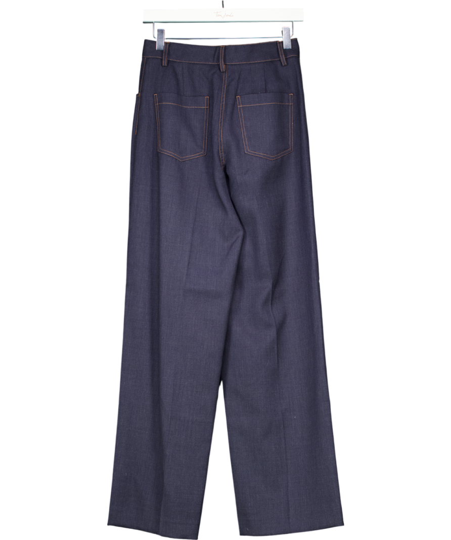 REISS Blue Wool Rich Blend Wide Leg Tailored Trousers UK 6