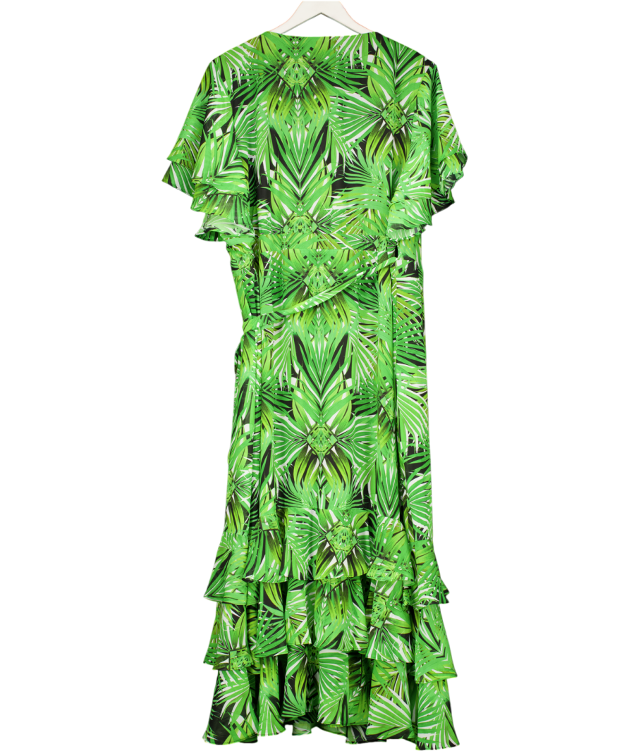 star Wrap Dress Green Leaf Print UK 26