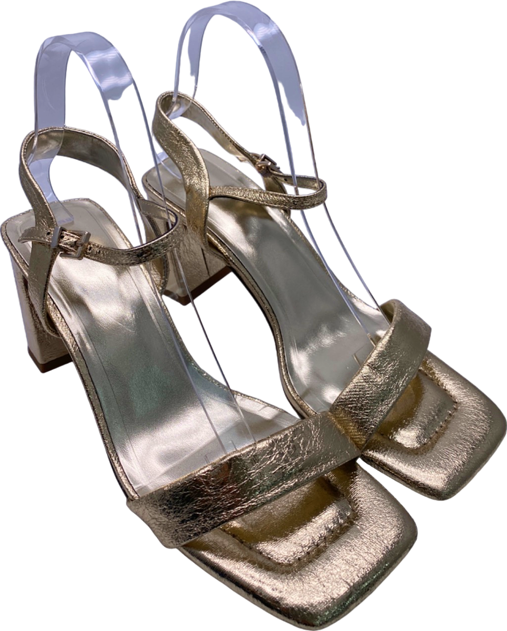 Lefties Gold Metallic Strappy Block Heels UK Size 5