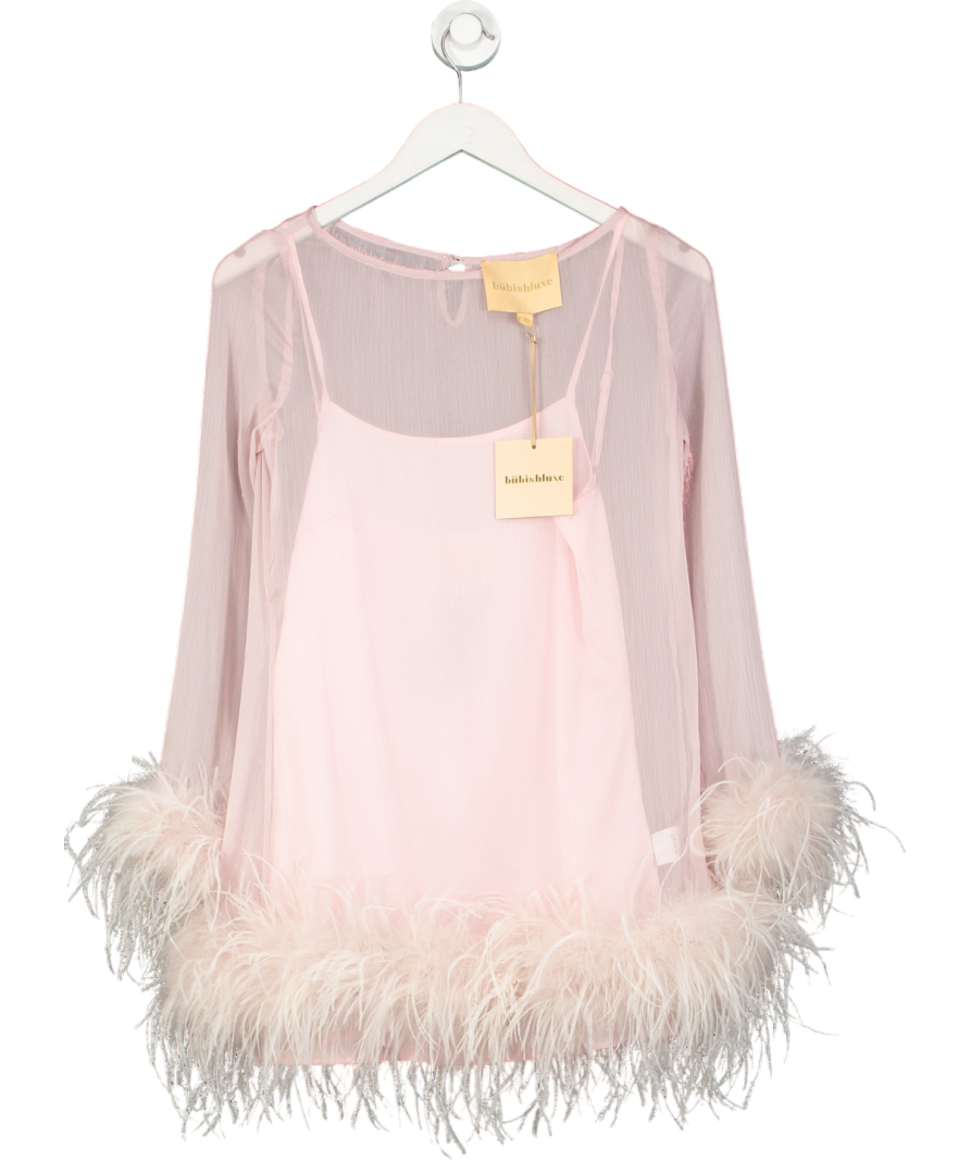 BubishLuxe Pink Harlow Sheer Feather Mini Dress UK XS