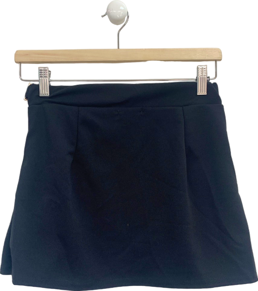 Boohoo Black Crepe Pleated Buckle Detail Tennis Skirt UK 10