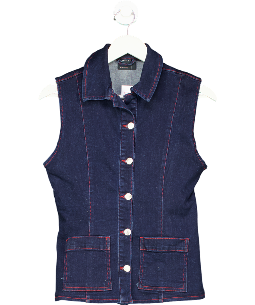 ASOS Blue Denim Fitted Waistcoat UK 8