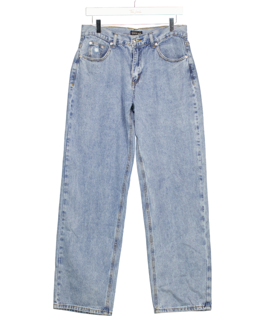 White Fox Fashion Society Mid Rise Straight Leg Jeans Blue Wash UK L