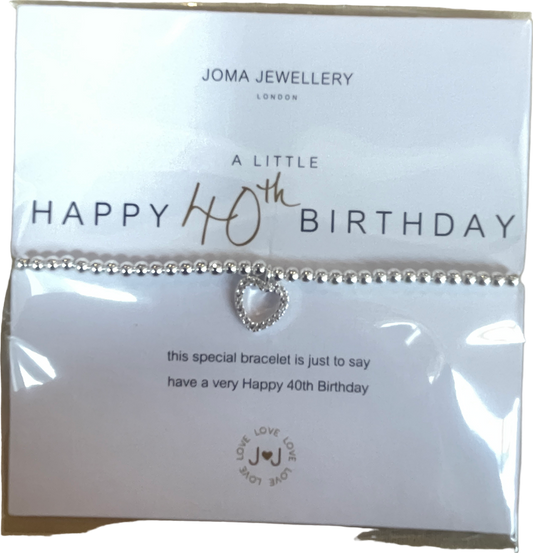 Joma Jewellery Metallic Silver 'happy 40th Birthday' Bracelet One Size