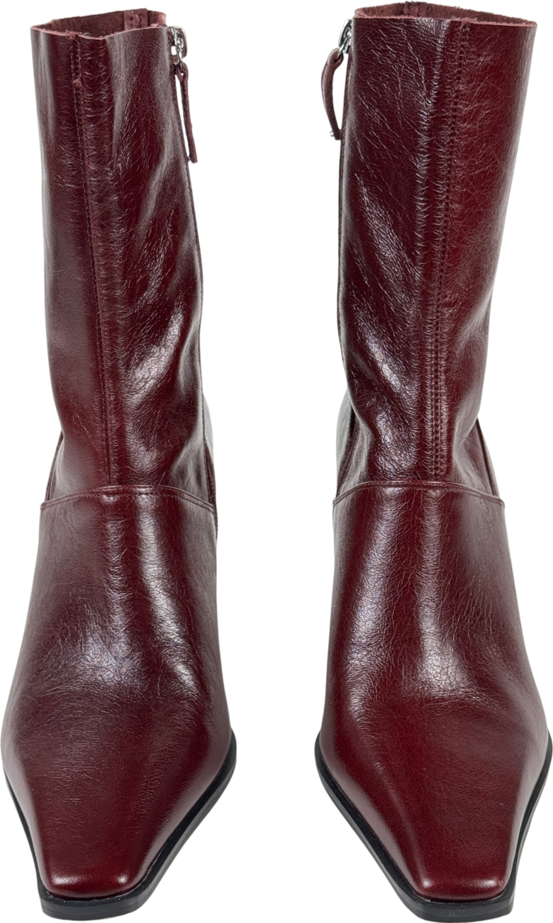ASOS Estella Leather Chisel Toe Ankle Boots In Burgundy Red UK 7 EU 40 👠