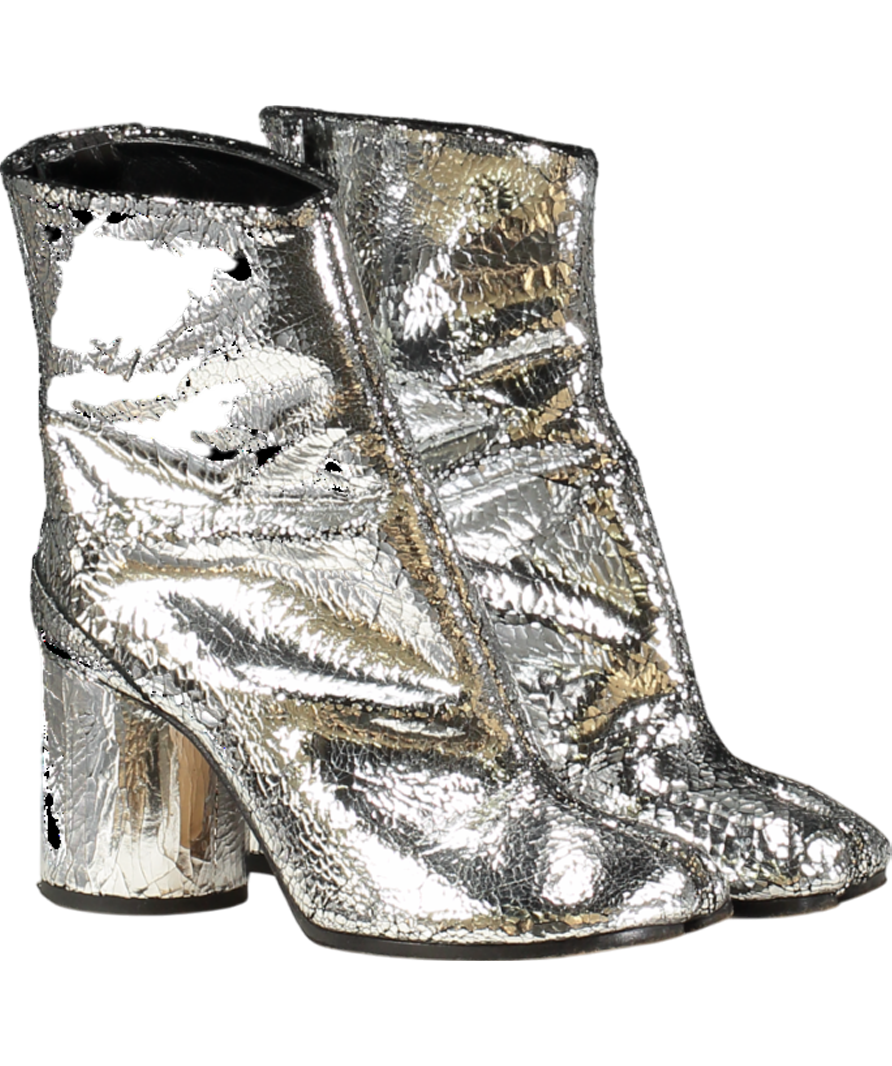 MAISON MARGIELA Metallic Tabi Split-toe Crinkled Patent-leather Ankle Boots UK 2 EU 35 👠