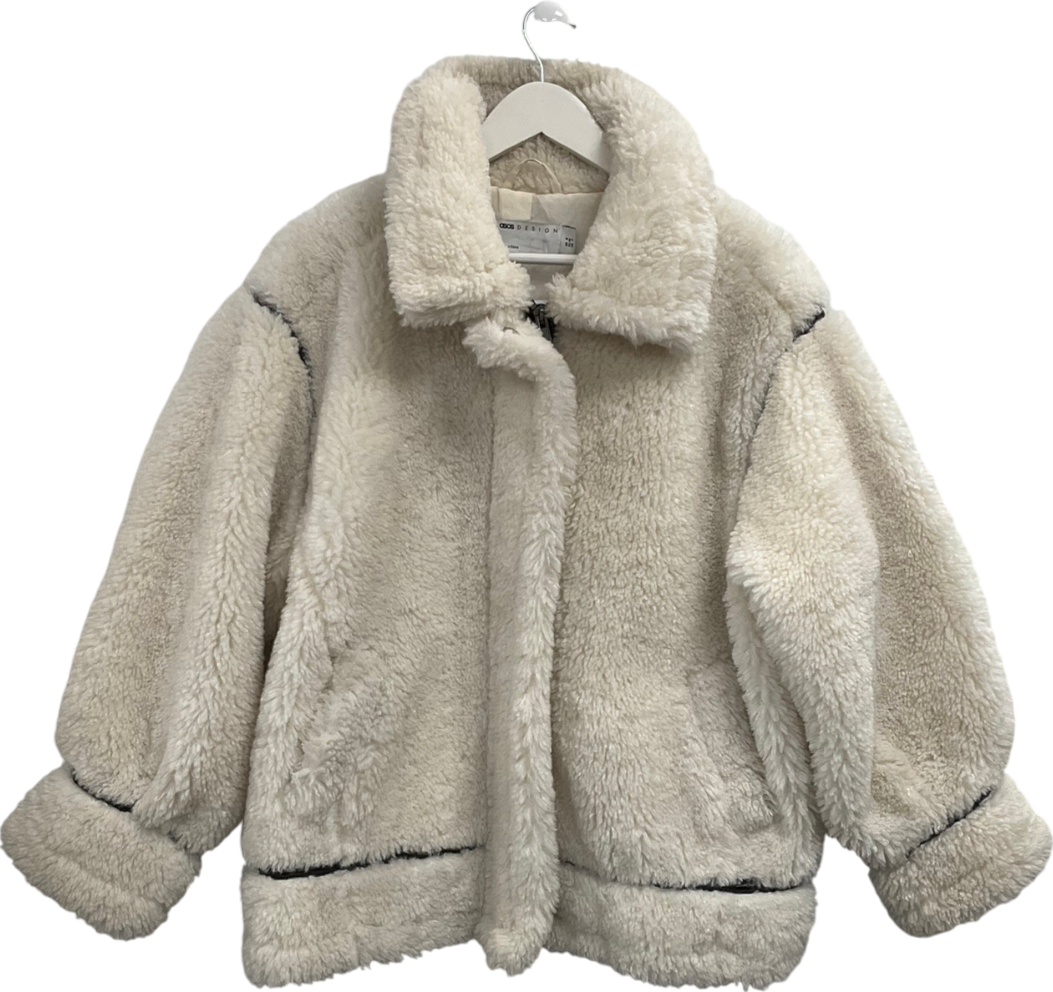 ASOS Cream Oversized Sherpa Jacket With Contrast Taping UK S