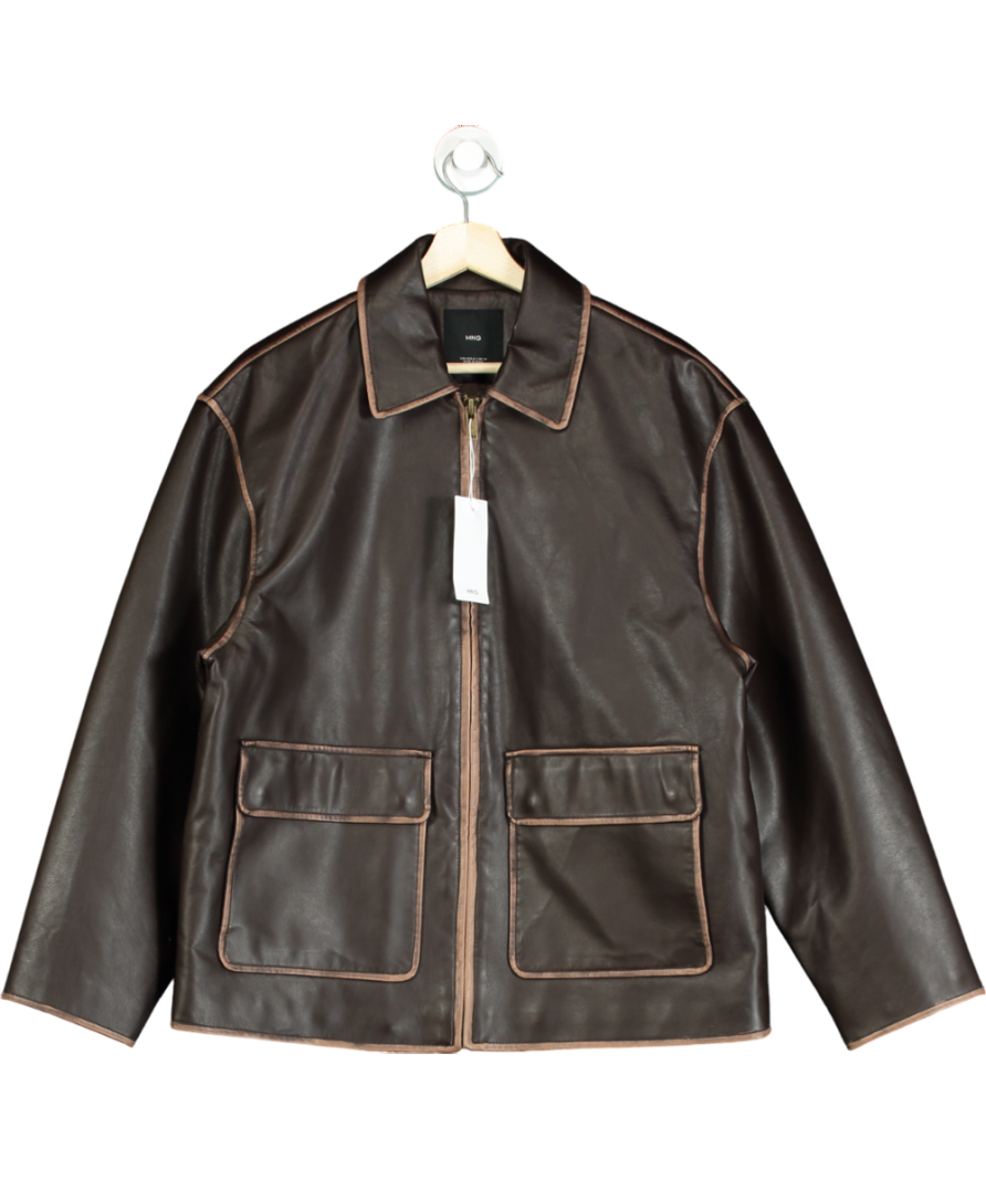 MANGO Brown Leather-effect Jacket With Contrast Stitching UK M