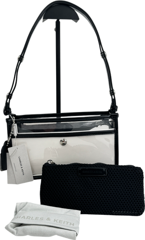 Charles & Keith Black / White Norah Shoulder Bag