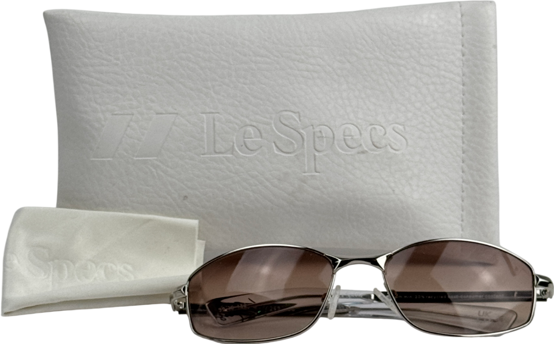 LE SPECS Metallic Star Beam Silver Metal Oval Sunglasses In Case - Cool Smoke Mono