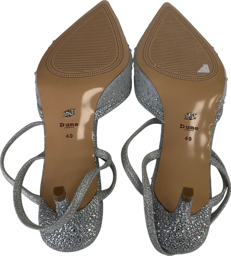 Dune Metallic Competitive - Silver Hotfix Kitten Heel Slingbacks UK 7 EU 40 👠