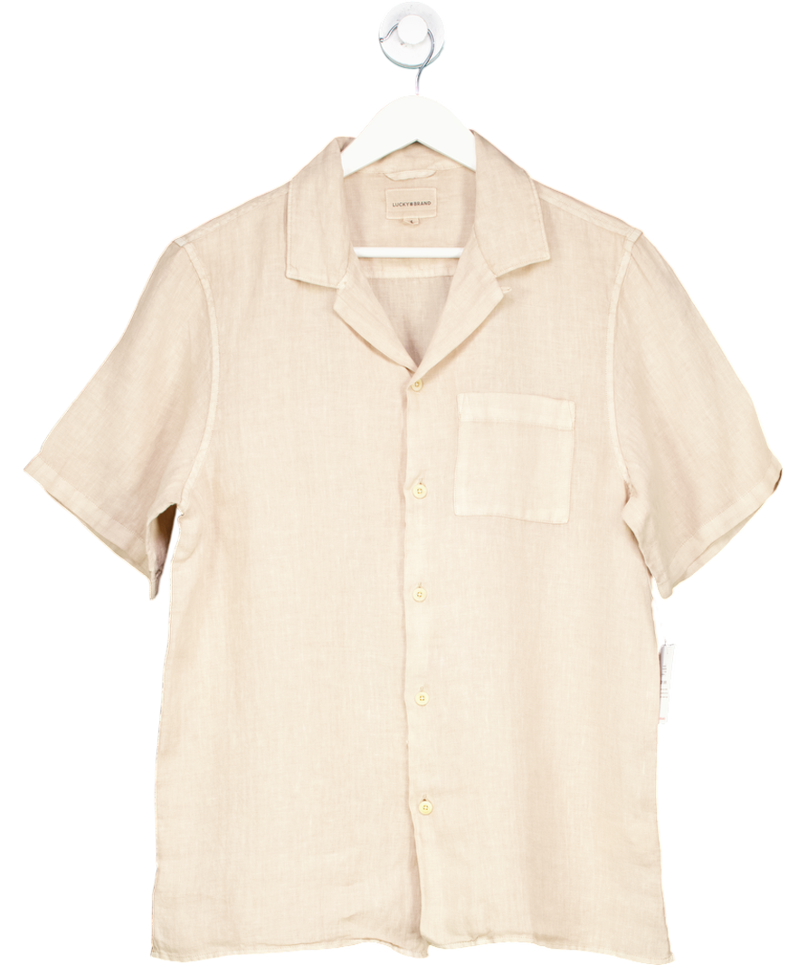 lucky brand Beige Short Sleeve Linen Camp Collar Shirt UK S