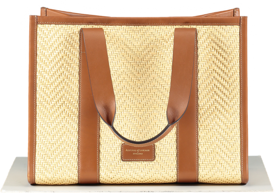 Aspinal Of London Brown Small Henley Raffia And Leather Tote Bag