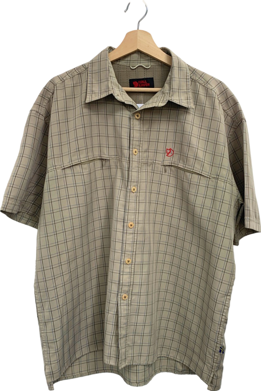 Fjällräven Beige Plaid Short-Sleeve Shirt UK XL