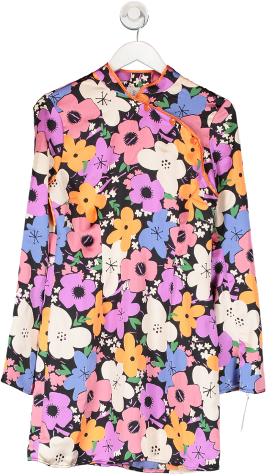 Collusion Multicoloured Satin Floral Mini Dress UK 12