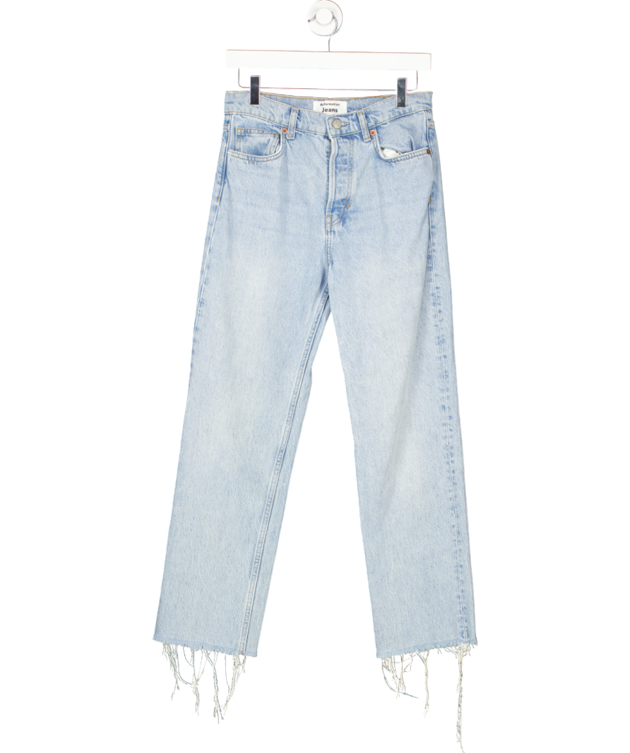 Reformation Blue High Waist Straight Leg Raw Hem Jeans W27