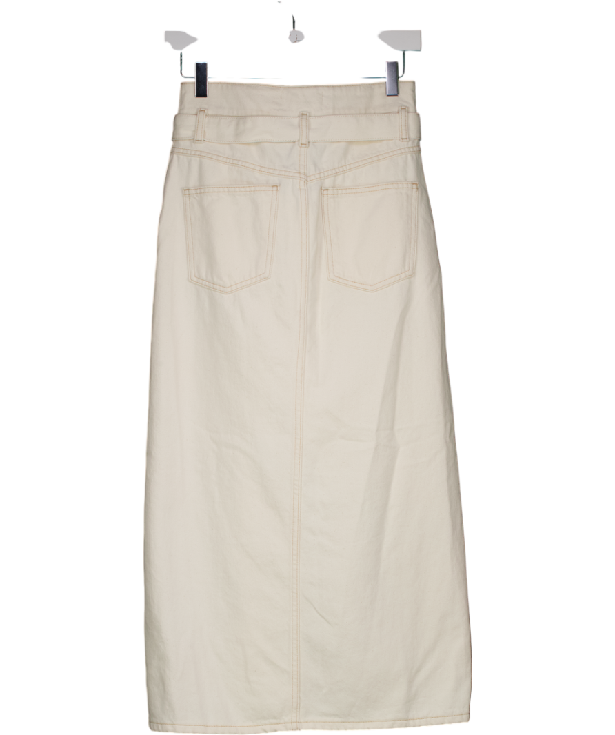 MANGO Cream Denim Belted Midi Skirt UK XS