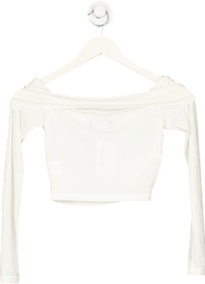 White Fox White Off-Shoulder Crop Top UK XS