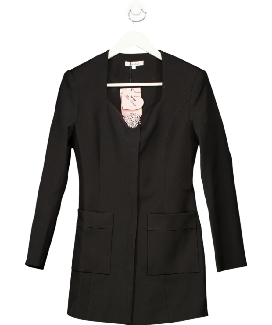 Miss Rosier Black Square Neck Colarless Blazer Dress With Dimante Brooch UK S