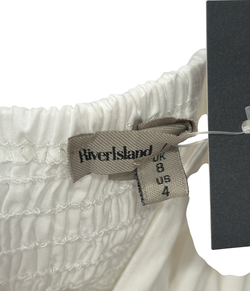 River Island White Twist Front Skater Midi Dress UK 8