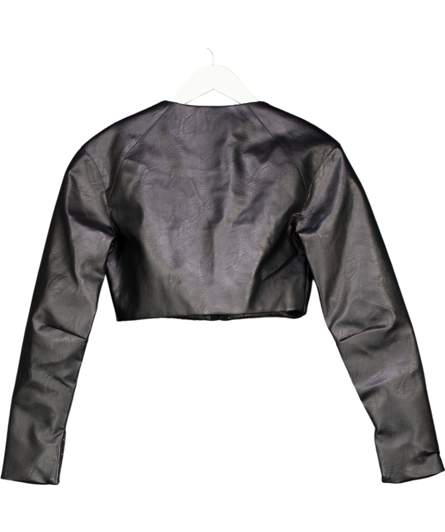 House of CB Black Ione Vegan Leather Cropped Jacket UK S