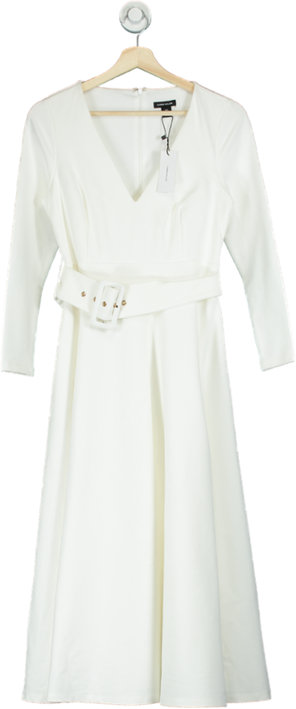 Karen Millen Ivory Belted Midi Dress UK 8