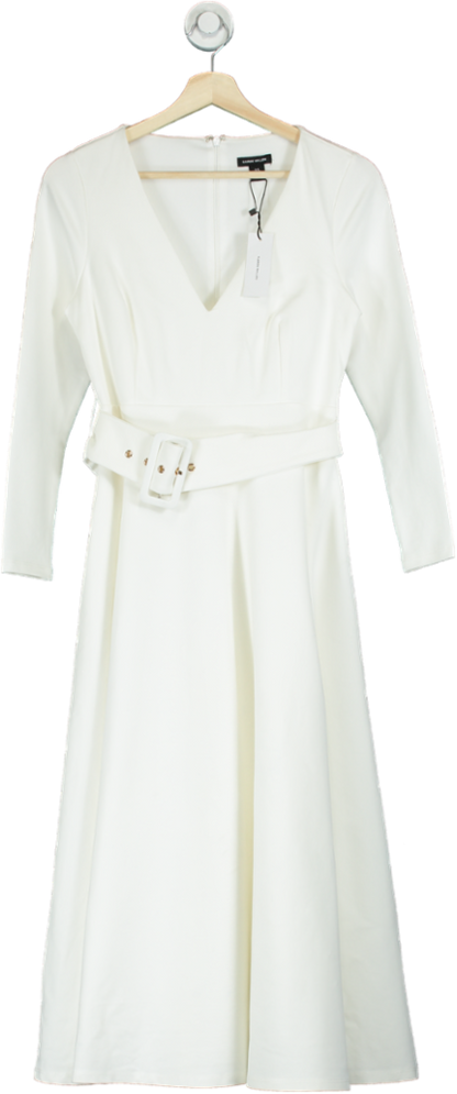 Karen Millen Ivory Belted Midi Dress UK 8