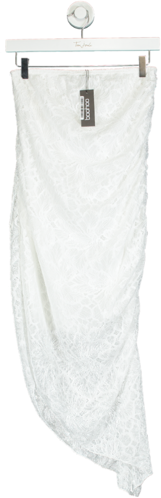 Boohoo White Lace Asymmetric Dress UK 12