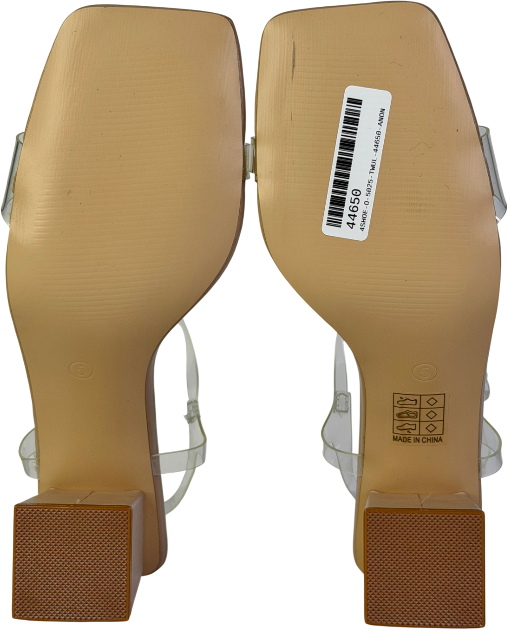 Public Desire Beige Perspex Pu Barely There Mid Block Heels UK 5 EU 38 👠