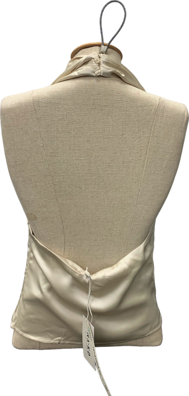 NA-KD Cream Twist Neck Satin Top UK S