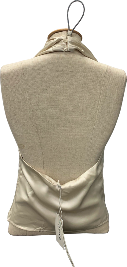 NA-KD Cream Twist Neck Satin Top UK S