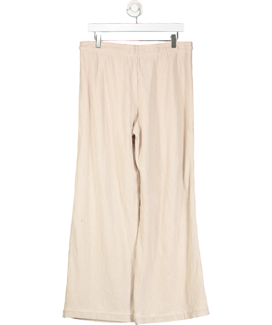 White Fox Beige Cotton Blend Wide Leg Trouser UK L