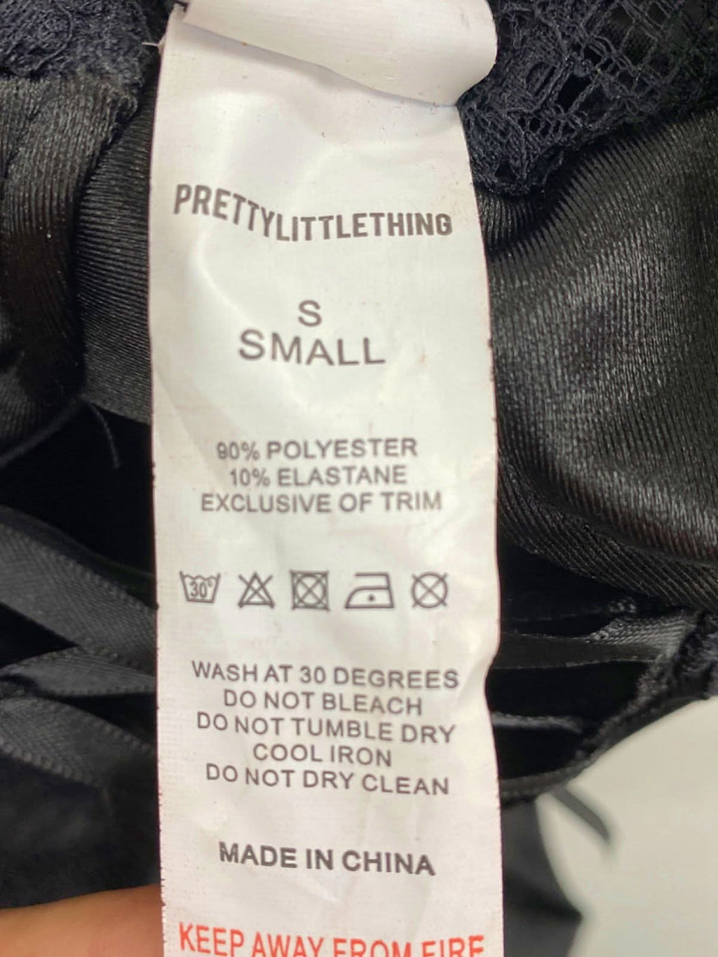 PrettyLittleThing Black Satin Lace Bodysuit UK S