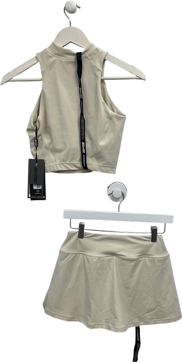 Bo + Tee Beige Soft Active Tank Top And Skort In Bone UK S