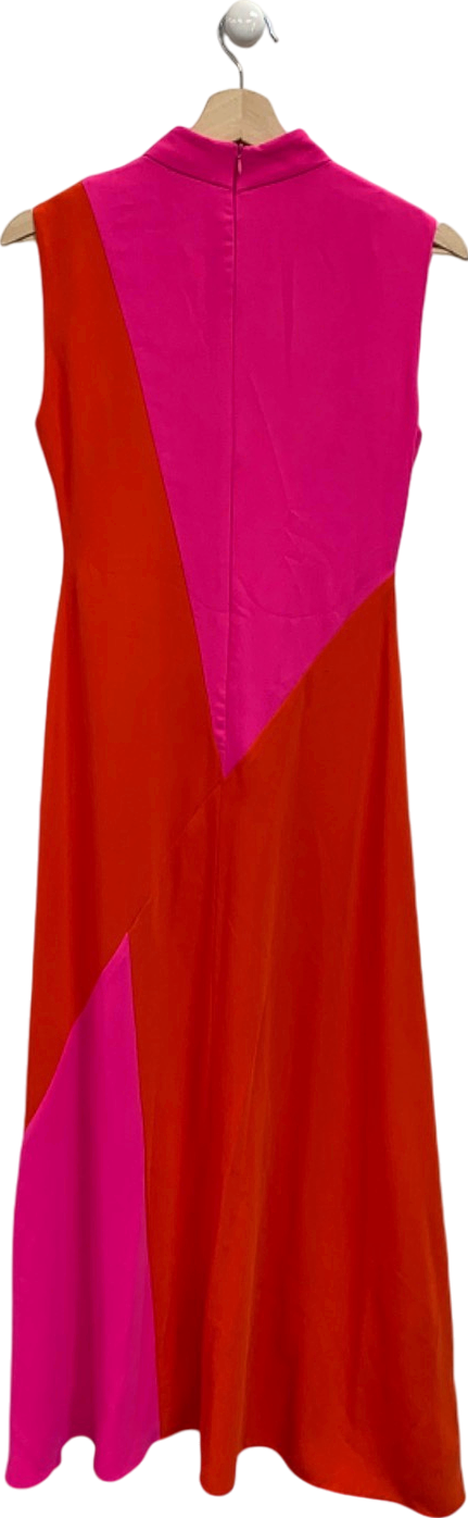 Karen Millen Pink/Orange Petite Soft Tailored Colour Block Panel High Neck Midi Dress UK 6