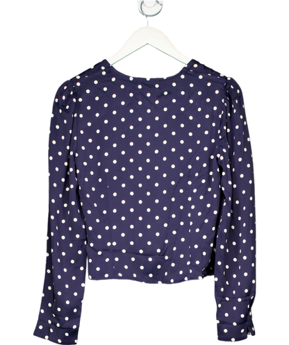 Rouje Paris Blue polka dot Tressie Long Sleeve Wrap Blouse UK 6