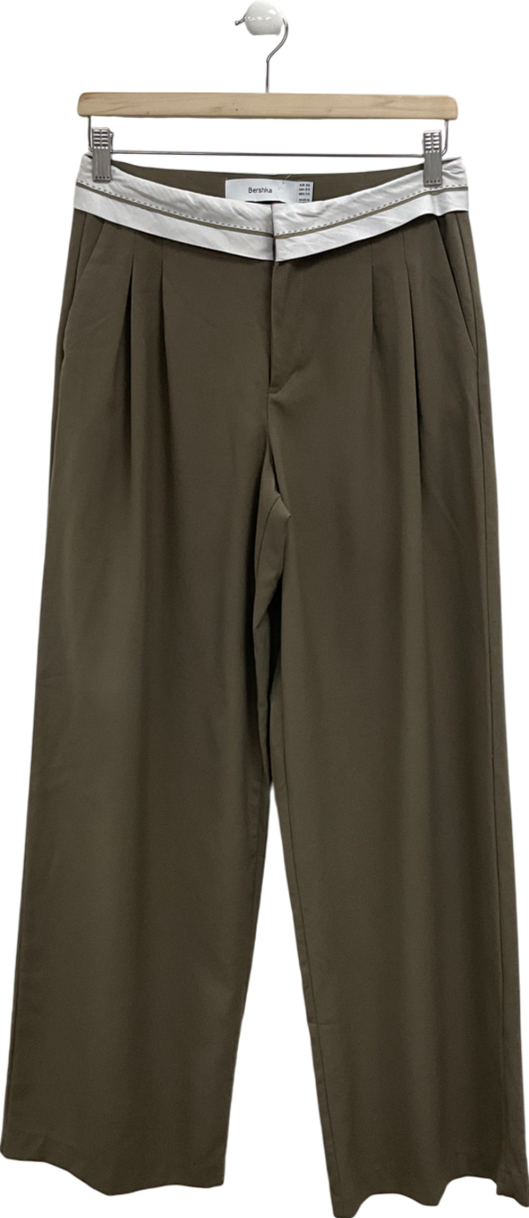 Bershka Green Contrast Tape Wide Leg Trousers UK 6