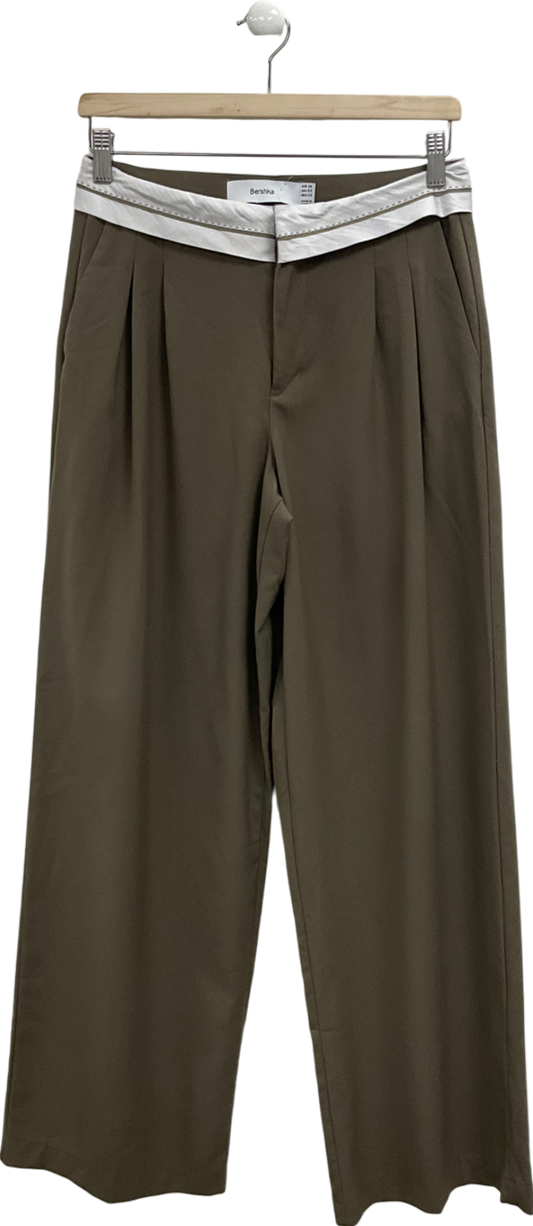 Bershka Green Contrast Tape Wide Leg Trousers UK 6