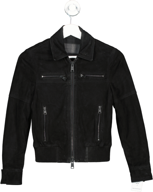 All Saints Black Hopkins Leather Bomber Jacket UK 4
