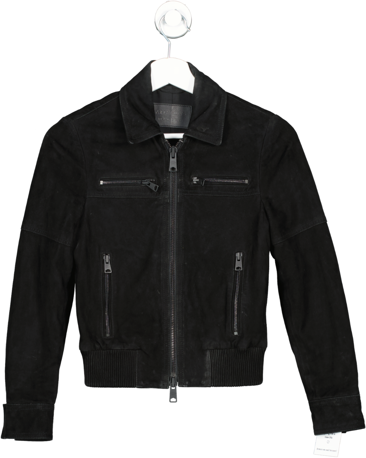 AllSaints Black Hopkins Leather Bomber Jacket UK 4