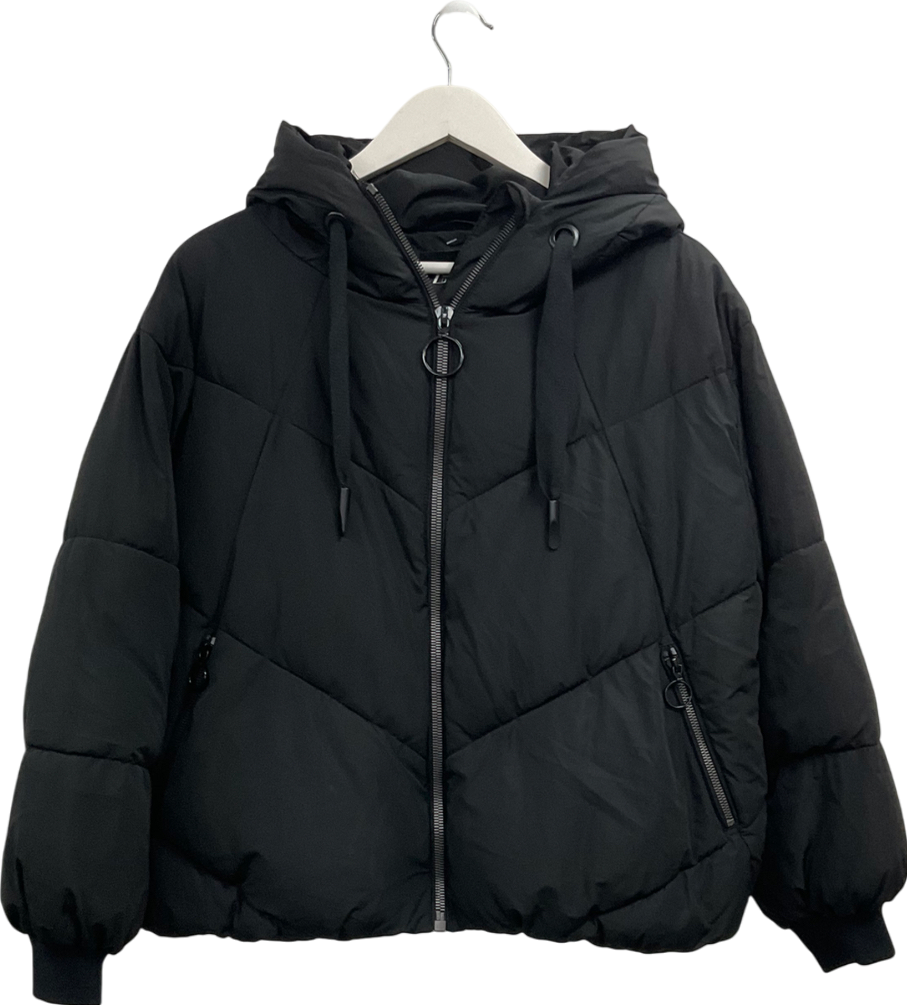ZARA Black Hooded Short Puffer Coat UK S