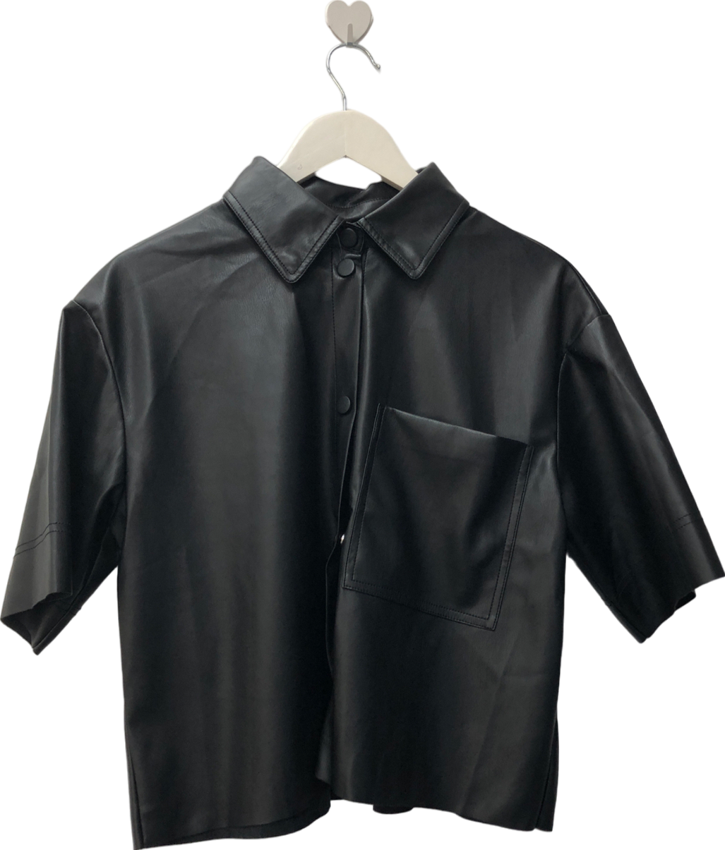 River Island Black Faux Leather Short Sleeve Shirt UK 10