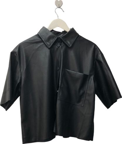 River Island Black Faux Leather Short Sleeve Shirt UK 10