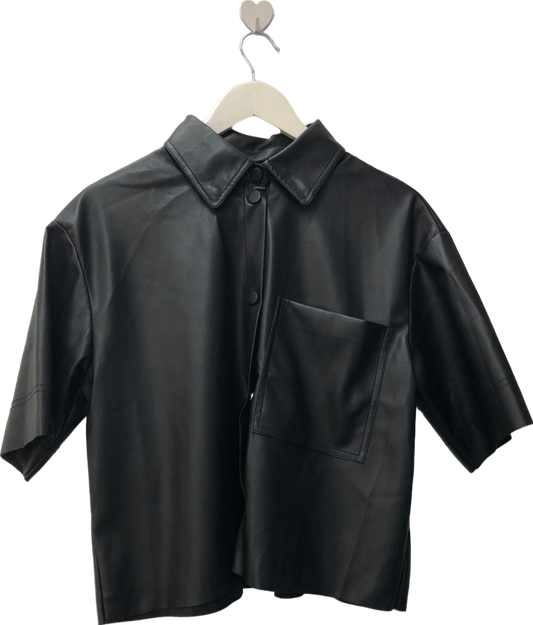 River Island Black Faux Leather Short Sleeve Shirt UK 10