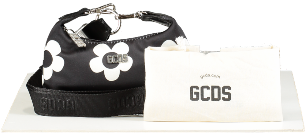 GCDS Black and White Daisy Banana mini neck bag