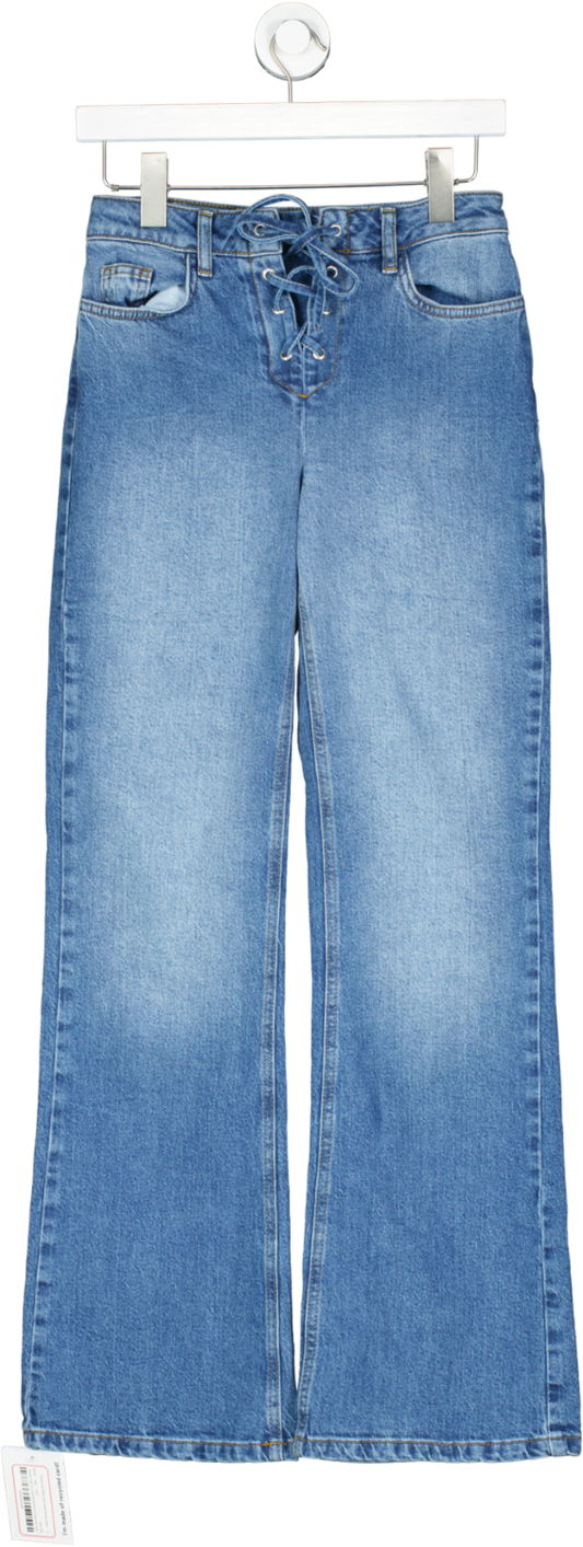 NA-KD Blue Flared Low Waist Lace Detail Denim Jeans UK 4