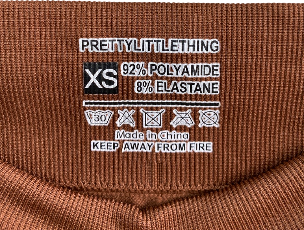 PrettyLittleThing Brown Ribbed Leggings UK XS